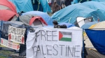 Pro-Palestinian activists at their encampment on the McGill University campus in Montreal, Wednesday, May 1, 2024. THE CANADIAN PRESS/Ryan Remiorz
