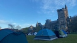 Pro-Palestinian protesters set up tents on the University of Toronto main campus Thursday May 2, 2024. (Courtney Heels /CP24)