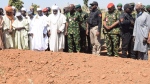 Nigeria Chief of Army Staff Lieutenant General Taoreed Lagbaja, center, with other Community leaders pray at the grave side were victims of an army drones attack were buried in Tudun Biri village Nigeria, on Dec. 5, 2023. (AP Photo Kehinde Gbenga, File)
