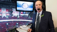 A funeral is being held today for hockey broadcasting legend Bob Cole in his hometown of St. John's, N.L. Cole poses prior to calling his last NHL hockey game ahead of first period NHL hockey action between the Montreal Canadiens and the Toronto Maple Leafs, in Montreal, Saturday, April 6, 2019. THE CANADIAN PRESS/Graham Hughes