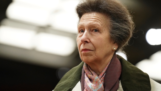 FILE - Britain's Princess Anne, looks on, during a visit to Wormwood Scrubs Pony Centre, to mark the 35th anniversary of the centre, in London, Thursday, Feb. 8, 2024.  THE CANADIAN PRESS/James Manning/Pool Photo via AP
