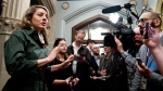 Minister of Foreign Affairs Mélanie Joly speaks to reporters before a cabinet meeting on Parliament Hill in Ottawa, on Tuesday, May 7, 2024. THE CANADIAN PRESS/Spencer Colby