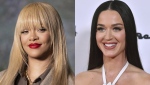 This combination of AP file photos shows Rihanna at the FENTY x PUMA Creeper Phatty Earth Tone sneaker launch party in London on April 17, 2024, left, and Katy Perry at the 35th Annual Colleagues Spring Luncheon and Oscar de la Renta Fashion Show in Beverly Hills, Calif., on April 25, 2024. (AP Photo)