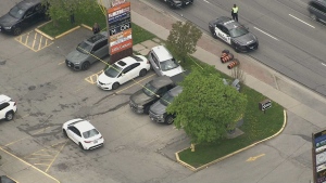 Police are investigating after the driver of a vehicle struck a pedestrian and several parked vehicles in Scarborough on May 8, 2024.