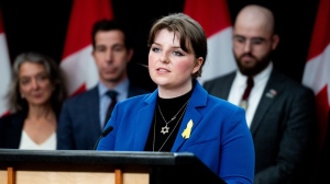 McGill University student Claire Frankel speaks during a press conference at the National Press Theatre (NPT) in the Parliamentary Precinct in Ottawa, on Wednesday, May 8, 2024. THE CANADIAN PRESS/Spencer Colby
