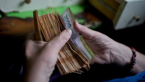  A worker counts money at a grocery store in Buenos Aires, Argentina, Nov. 21, 2023.  (AP Photo/Natacha Pisarenko, File)