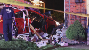 A driver suffered minor injuries after crashing into a house in Mississauga on Wednesday night. 