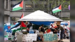 Montreal pro-Palestinian activists say they've set up a new encampment at the Université du Québec à Montréal, as nearby McGill University prepares to go to court to clear the protest camp that has been on its grounds since April 27. A tent with free supplies is seen at the pro-Palestinian protest encampment on McGill University campus, in Montreal, Monday, May 6, 2024. THE CANADIAN PRESS/Ryan Remiorz