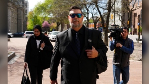 "Freedom Convoy" organizer Pat King arrives to court for the start of his criminal trial in Ottawa on Monday, May 13, 2024. THE CANADIAN PRESS/Sean Kilpatrick