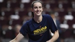 Indiana Fever guard Caitlin Clark warms up before playing against the Connecticut Sun, Tuesday, May 14, 2024, Uncasville, Conn. (AP Photo/Jessica Hill)