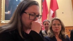 MPP Catherine Fife speakers to reporters following Tuesday's vote (Siobhan Morris/CTV News Toronto)