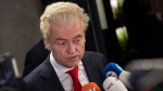Geert Wilders, leader of the far-right party PVV, or Party for Freedom, talks to the media, two days after winning the most votes in a general election, in The Hague, Netherlands, on Nov. 24, 2023. (AP Photo/Peter Dejong, File)