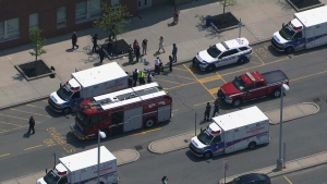 Emergency crews on the scene of a pepper spray incident at a Brampton school on Thursday, May 16, 2024. (Chopper24)