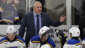 The Toronto Maple Leafs have named Craig Berube as their new head coach. He succeeds Sheldon Keefe, who was fired last week. Berube talks to players during the third period of an NHL hockey game against the Chicago Blackhawks in Chicago, Sunday, Nov. 26, 2023. THE CANADIAN PRESS/AP-Nam Y. Huh