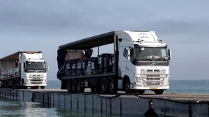 Gaza aid pier trucks