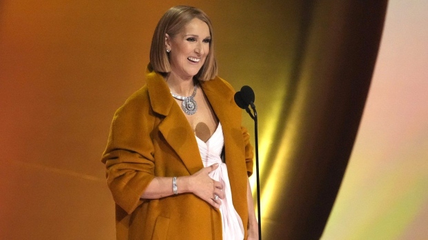 Celine Dion presents the award for album of the year during the 66th annual Grammy Awards, in Los Angeles, Sunday, Feb. 4, 2024. THE CANADIAN PRESS/AP-Invision, Chris Pizzello