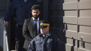 Jaskirat Singh Sidhu is taken out of the Kerry Vickar Centre by the RCMP following his sentencing for the crash, in Melfort, Sask., Friday, March 22, 2019. THE CANADIAN PRESS/Kayle Neis