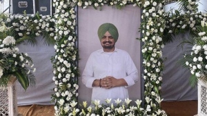 A photo of Punjabi rapper Sidhu Moose Wala is shown at his public funeral in India in a June 8, 2022, handout photo. Moose Wala, who was born Shubhdeep Singh Sidhu, was killed while driving his car in northern India’s Punjab state. THE CANADIAN PRESS/HO-Shub Karman, *MANDATORY CREDIT*