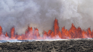 A volcano spews lava in Grindavik, Iceland, May 29, 2024. (AP Photo/Marco di Marco)