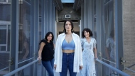 Actresses from the Crave and APTN original drama series, "Little Bird", Darla Contois, centre, Jennifer Podemski, left, creator of the series, and Lisa Edelstein pose for a photograph in Toronto on Thursday, May 25, 2023. THE CANADIAN PRESS/Nathan Denette