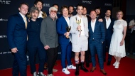 The cast and crew of "Blackberry" pose with their award for Best Motion Picture at the 2024 Canadian Screen Awards Gala in Toronto, on Friday May 31, 2024. THE CANADIAN PRESS/Arlyn McAdorey 