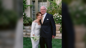 This image provided by News Corp. shows Rupert Murdoch and Elena Zhukova posing for a photo, Saturday, June 1, 2024 during their wedding ceremony at his vineyard estate in Bel Air, Calif. (News Corp. via AP)