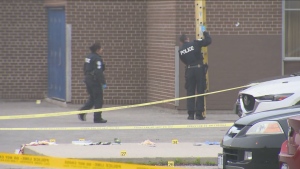 One person is dead and four others are injured following a shooting outside a high school in Rexdale late Sunday night.