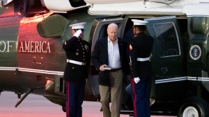 President Joe Biden arrives on Marine One at Delaware Air National Guard Base in New Castle, Del., Sunday, June 2, 2024. (AP Photo/Alex Brandon)