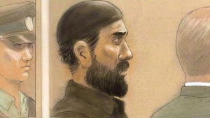 Raed Jaser is shown in court in Toronto on April 23, 2013 in an artist's sketch. THE CANADIAN PRESS/John Mantha