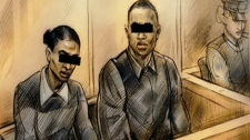 The accused in the prisoner's box at the Jordan Manners murder trial. (file)