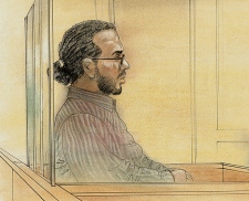 A courtroom sketch of Abdullah Khadr at his extradition hearing on Wednesday, April 7, 2010.