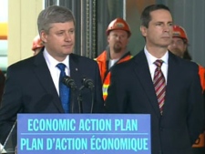 Prime Minister Stephen Harper and Ontario Premier Dalton McGuinty make the announcement in Mississauga, Ont., Wednesday, April 7, 2010.