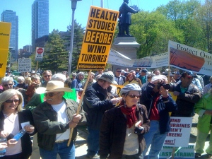 Protesters hold a demonstration against wind turbines at Queen's Park on Wednesday April 28, 2010. (CP24/Aaron Adetuyi)