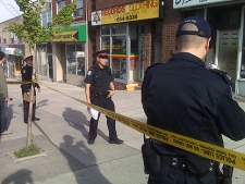 Police investigate after a teen was shot and killed near Eglinton Avenue and Keele Street. (CP24/Mathew Reid)