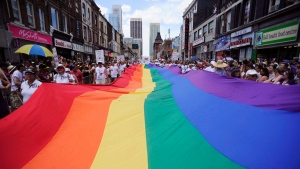 People take part in the annual Pride Parade in Toronto on Sunday, July 3, 2011. (THE CANADIAN PRESS)