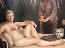 Margaret Sutherland's painting of a nude Prime Minister Stephen Harper is shown. 