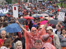 People gather at the start of a protest to mark the 100th day of a students strike in Montreal on Tuesday, May 22, 2012. (THE CANADIAN PRESS/Ryan Remiorz)