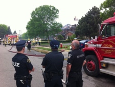 Firefighters battled a blaze that destroyed several townhouses in Bolton early Wednesday, May 23, 2012. (CP24/Mathew Reid)