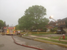 Firefighters battled a blaze that destroyed several townhouses in Bolton early Wednesday, May 23, 2012. (CP24/Cam Woolley)