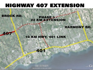 A map of the Highway 407 extension.