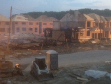 Several townhouse units under construction in Brampton were destroyed in an early-morning fire Tuesday, May 29, 2012. (CP24/Cam Woolley)