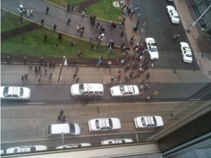 An aerial view of the scene outside the Eaton Centre on June 2, 2012. (Jessica Gorlicky/MyBreakingNews)