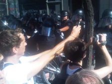 Tensions escalated between protesters and police during a large protest on Yonge Street on June 25, 2010.