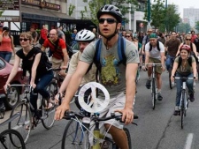 Activists participate in a bicycle rally during the G20 Summit in Toronto Sunday, June 27, 2010. (Darren Calabrese/THE CANADIAN PRESS)