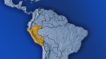 The country of Peru is highlighted on this regional map of South America. 