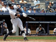 New York Yankees' Alex Rodriguez  connects for his 600th career home run during the first inning of a baseball game against the Toronto Blue Jays at Yankee Stadium on Wednesday, Aug. 4, 2010 in New York. (AP Photo/Kathy Willens)