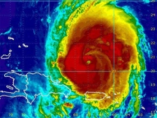 Hurricane Earl churns as it barrels toward the U.S. coast in this enhanced NOAA satellite image taken at 7 a.m. ET on Tuesday, Aug. 31, 2010.