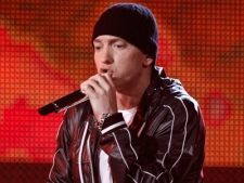 n this Jan. 31, 2010, file photo, rapper Eminem performs at the Grammy Awards in Los Angeles. 