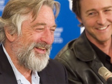 Robert De Niro and Edward Norton share a laugh during the press conference for the film Stone at the 2010 Toronto International Film Festival in Toronto on Friday, Sept. 10, 2010. (Frank Gunn / THE CANADIAN PRESS)