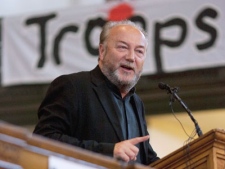 Former British Member of Parliament George Galloway addresses a crowd in Toronto on Sunday October 3, 2010.